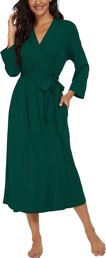 VINTATRE Women Kimono Robes Long Knit Bathrobe Lightweight Soft Knit Sleepwear V-neck Casual Ladies Loungewear