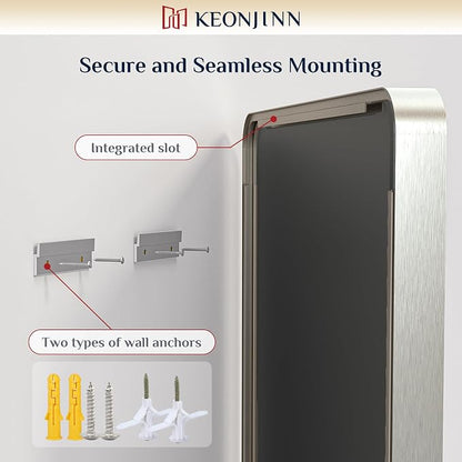 Keonjinn 55 x 36 Inch Brushed Nickel Bathroom Mirror, Tempered Glass | Silver Bathroom Mirrors for Over Sink, Rounded Rectangle Vanity Mirror, Rust-Resistant Aluminum Frame, French Cleat Mount