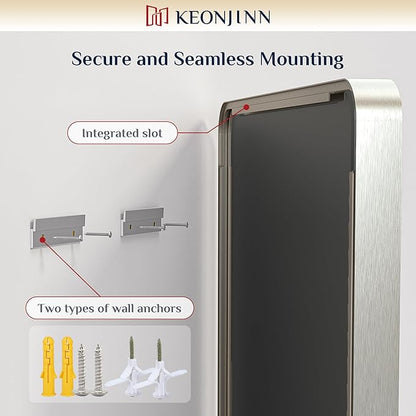 Keonjinn 28 x 36 Inch Brushed Nickel Bathroom Mirror, Tempered Glass | Rounded Rectangle Vanity Mirror, Silver Bathroom Mirrors for Over Sink, Rust-Resistant Aluminum Frame, French Cleat Mount