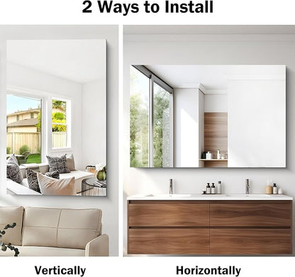 CILIBER Frameless Mirror, 55x36 Mirrors for Wall, Large Bathroom Mirror for Over Sink, Rectangle Frameless Vanity Mirror with Polished Edge, 3mm Tempered Glass, Hangs Horizontally or Vertically