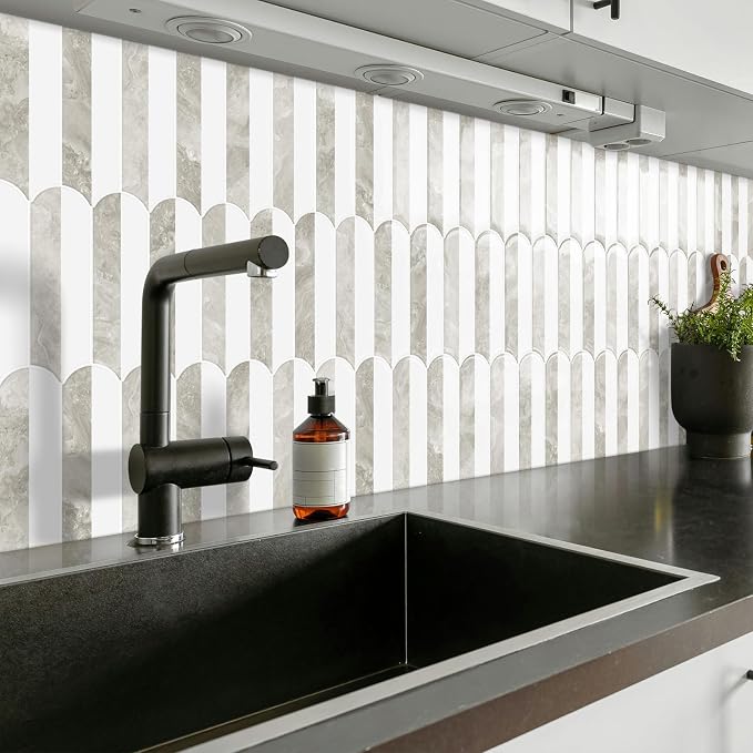 Peel and Stick Backsplash Sticky Self Adhesive Wall Tiles 10-Sheet | Thick,Beige,Marble,for Kitchen,Bathroom,Laundry,Sink,12"×12"