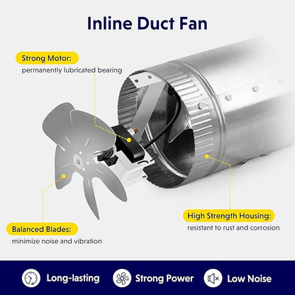 iPower 4 Inch Inline Booster, 100 CFM Exhaust HVAC, Duct Blower for Bathroom, Kitchen, Basement, Attic and Grow Tent, 4'' Fan, Silver