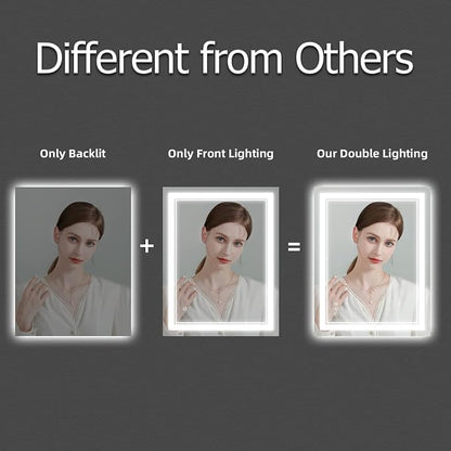 30x36 Inch LED Bathroom Mirror with Lights | Front and Backlit, 3 Colors, Dimmable, Memory, Anti Fog, Shatterproof, Horizontal/Vertical, Lighted Mirrors for Bathroom Wall