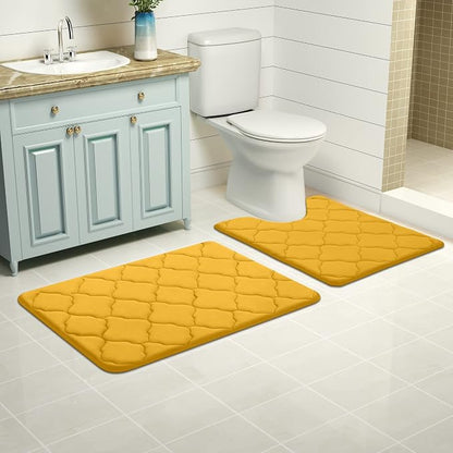 OLANLY Memory Foam Toilet Rugs U-Shaped 24x20, Ultra Soft and Absorbent Bathroom Rugs, Non-Slip, Comfortable, Machine Washable Contour Bath Mat for Toilet Base, Home Decor Accessories, Yellow