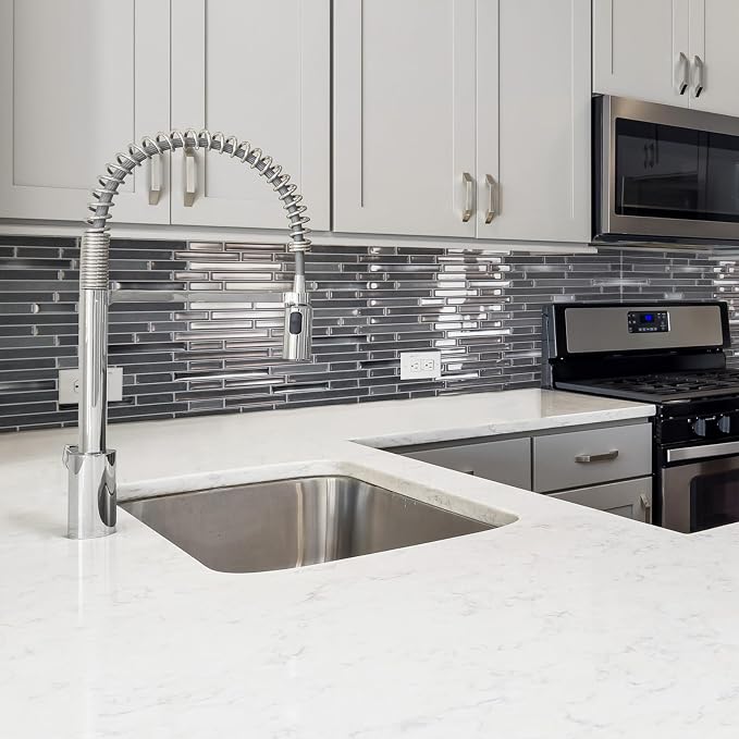 LONGKING 10-Sheet Extra Thick Peel and Stick Backsplash Tiles, Waterproof Kitchen Backsplash Peel and Stick Tile, Self-Adhesive Backsplash for Kitchen, Dark Gray | Peel and stick backsplash, self-adhesive wall tile, Gray, extra thick, waterproof, kitch...