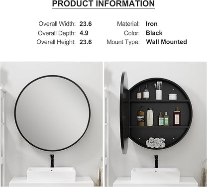 Casaphoria 24" Round Bathroom Medicine Cabinet with Mirror, Metal Frame Wall Medicine Cabinets Mirrors, Wall Mirror Cabinet, Gold