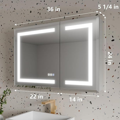 LED Bathroom Medicine Cabinet with Mirror, 24x36 Medicine Cabinet with Lights, Power Failure memor, Dimmable, Defogging, Recessed/Surface, Front&Backlit, Outlets, Dual-Opening