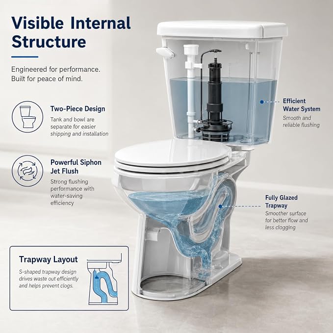 Space Saving 15 Inch Round Front Two Piece Toilet, Compact Side Flush White Ceramic Commode for Small Bathroom, 1.28 GPF Siphonic Flush, Soft Close Seat, cUPC, 12 Inch Rough-In