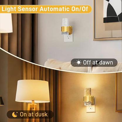 Night Lights Plug into Wall - Dimmable Nightlight with Dusk to Dawn Sensor 0-100 LM Brightness Plug in Night Light for Bathroom Bedroom Hallway (Gold)
