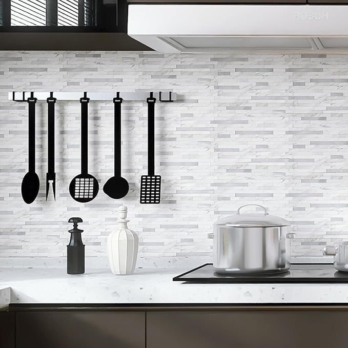 Peel and Stick Backsplash for Kitchen | Self-Adhesive Metal Silver White Marble Subway Tiles | Decorate Kitchen Laundry Fireplaces, 10PCS