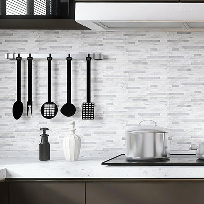 Peel and Stick Backsplash for Kitchen | Self-Adhesive Metal Silver White Marble Subway Tiles | Decorate Kitchen Laundry Fireplaces, 10PCS