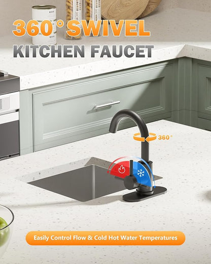 Modern Bar Sink Faucet, Single Handle Bathroom Kitchen Sink Faucet, 1 Hole Wet Bar Sink Faucet with 360°Swivel Spout for bar RV Laundry Farmhouse, Matte Black
