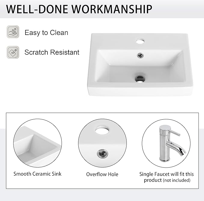 18" Bathroom Vanity with Sink, 18 Inch Floating Vanity, Modern Brown Bathroom Vanity Set, Single Sink Wall Mounted Vanity Combo with 1 Door