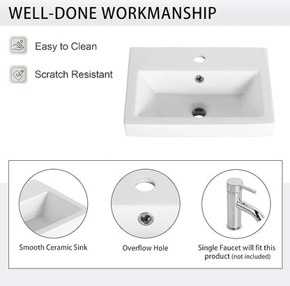 18" Bathroom Vanity with Sink, 18 Inch Floating Vanity, Modern Brown Bathroom Vanity Set, Single Sink Wall Mounted Vanity Combo with 1 Door