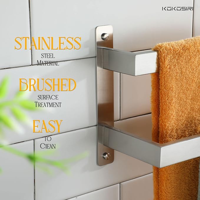 KOKOSIRI Hand Towel Bars 16 Inches Bathroom 2-Tiers Ladder Towel Rails Towel Holders Wall Mounted Towels Shelves Rack Brushed Stainless Steel, B5008BR-L16