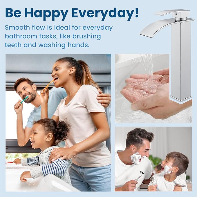 Airuida Tall Bathroom Vessel Faucet Chrome Polish Waterfall Bathroom Single Handle Single Hole Deck Mount Bowl Mixer Tap with Large Waterfall Spout Bar Sink Faucet Lavatory Vanity