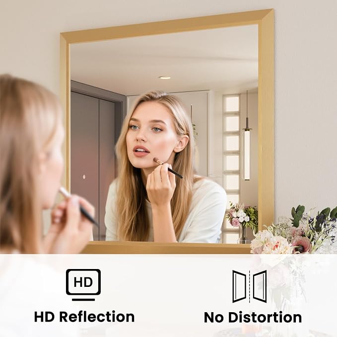 Bathroom Mirror for Wall, 40 X32 Inch (Brushed Gold Frame) | Thick Metal Framed, HD Reflection, Anti-Rust, Hang Horizontally/Vertically, Suitable for Bathroom, Farmhouse, Entryway
