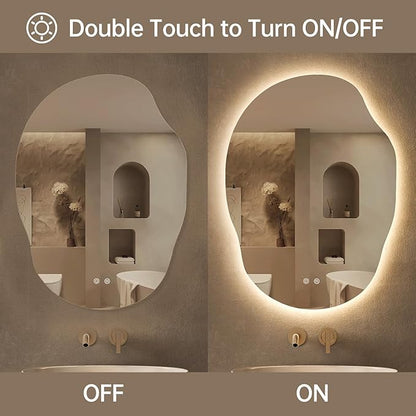 LOVESPEJO Irregular Backlit Mirror Bathroom 25x35 Inch, Asymmetrical LED Bathroom Mirror with Lights, Fogless, Dimmable, 3 Color Changing, Horizontal/Vertical