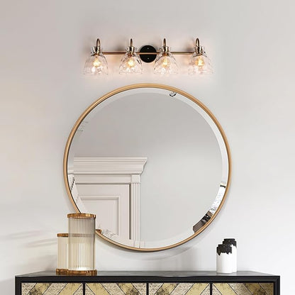 KSANA Bathroom Light Fixtures, 31" Large Vanity Lights Over Mirror 4 Light Bathroom Lighting with Textured Glass Mid-Century Modern Vanity Light for Dressing Room, Powder Room