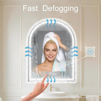 Arched LED Bathroom Mirrors with Lights 24"x32", Anti-Fog,LED Mirrors with Light, Anti-Fog, Dimmable, 3 Color, Shatterproof, Touch Sensor