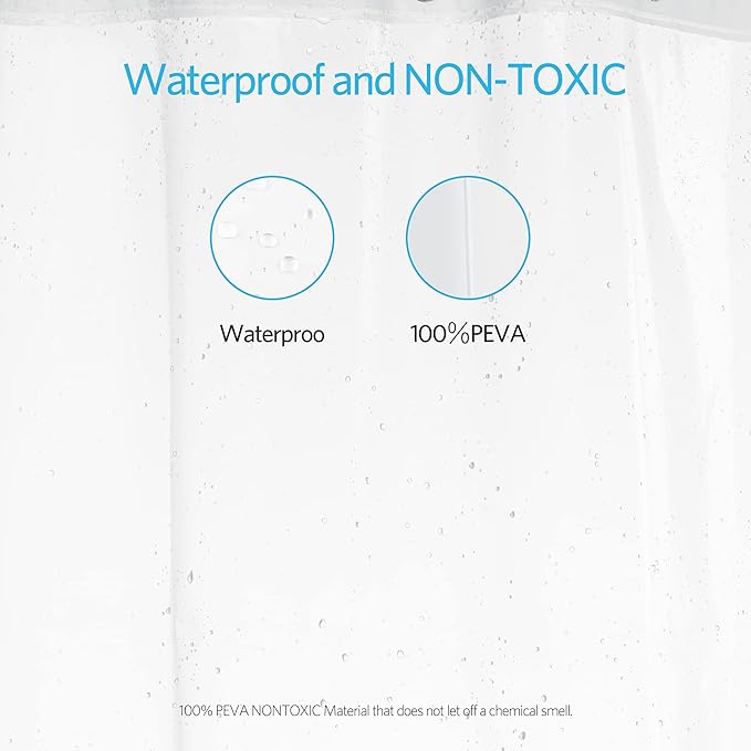 EHZNZIE Clear Shower Curtain Liner Light Weight PEVA, Shower Liner 72x72 Inches, Waterproof, No Chemical Smell with 12 Rust Proof Metal Grommets Holes for Bathroom Shower Curtain
