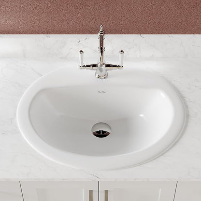 DeerValley Oval Drop-In Bathroom Sink 20x17 Inch, White Ceramic Vessel Basin with Overflow and Single Faucet Hole for Vanity Installation