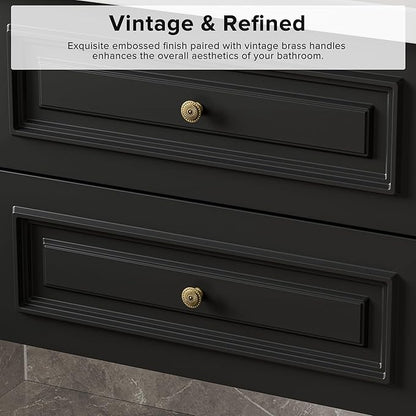 24" Bathroom Vanity with Sink, Floating Bathroom Vanity with with Marble Ceramic Basin Top and 2 Storage Drawers, Modern Storage Cabinet for Small Space, Black