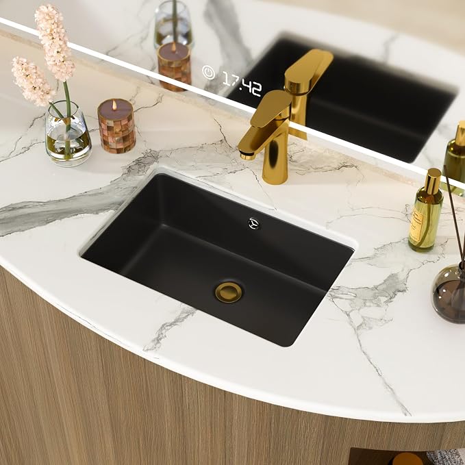 White Undermount Bathroom Sink 18.1"x12.4"Ceramic Basin | Modern Porcelain Under Counter Bathroom Vanity Sink, Interior Bowl 16.3"x 10.6", Rectangular Undermount Basin with Overflow