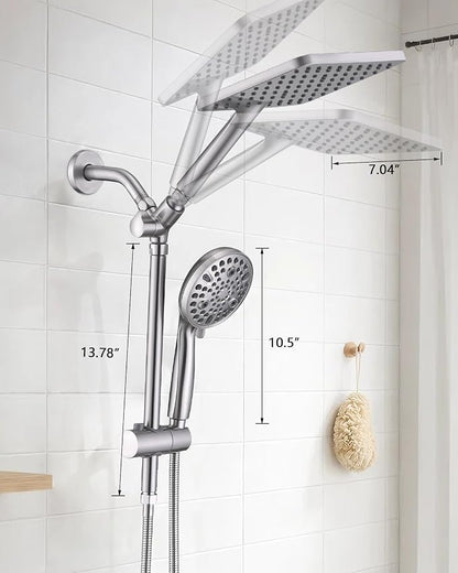 PDPBath High Pressure Rainfall Shower Head with Handheld Combo, Height Adjustable Dual Handheld Shower Head Combo with Slide Bar for Easy Reach, Brushed Nickel