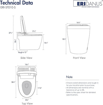 One Piece Smart Bidet Toilet, Foot Sensor Flush, Wash & Dry | Off Seat Auto Flush, Heated Seat, Instant Warm Water, Self Cleaning Wand, Adjustable Wash Settings, Pre Wet, Night Light