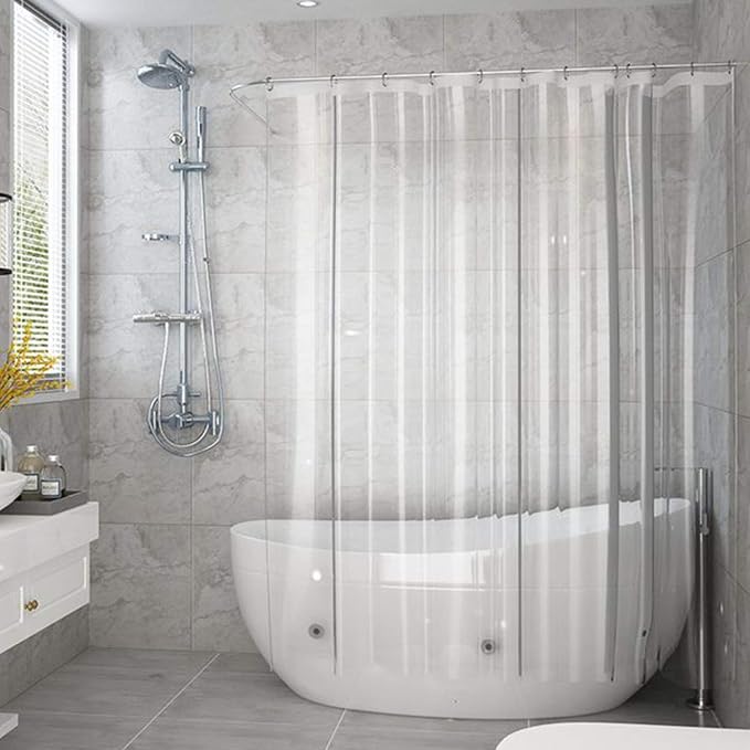AooHome Standard 72x72 Inches Shower Curtain Liner, Clear Eva 8 Gauge Shower Liner with Hooks, Bottom Magnets, Water Repellent, Heavy Duty, Rust Proof Grommets