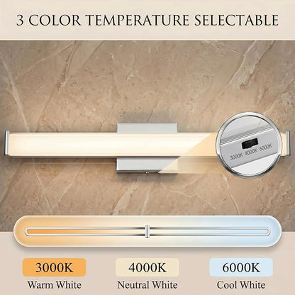 URSOLA 24" Modern LED Bathroom Light Fixtures, Chrome 3CCT Dimmable Bathroom Vanity Light Over Mirror, Bathroom Vanity Bath Bar Lights with Double Layer Acrylic Shade