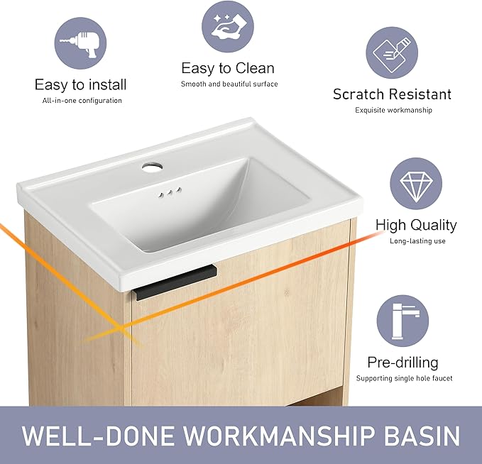 20" Bathroom Vanity with Sink, 20 Inch Floating Bathroom Vanity for Small Space, Modern Bathroom Vanity,Brown Wall Mounted Cabinet Set (066, PLO, 20''W x 14''D)