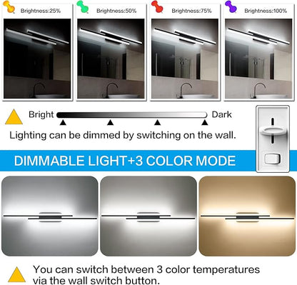 PRESDE 48 Inch Bathroom Light Fixtures Black Vanity Light Bar LED Modern Bath Wall Lighting Over Mirror 3CCT