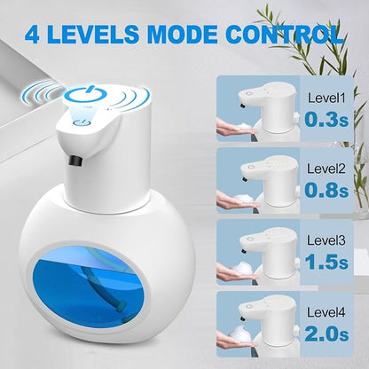 Automatic Foaming Soap Dispenser, 15oz/420ml Smart Hand Soap Dispensers, Touchless Wall Mount with 4-Level Adjustable, Rechargeable Foaming Hand Soap Dispenser for Bathroom Kitchen Office White