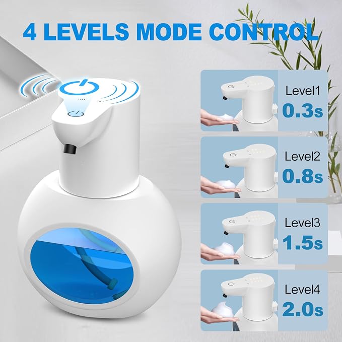 2 Pack Automatic Foaming Soap Dispenser, 15oz/420ml Smart Hand Soap Dispensers, Touchless Wall Mount with 4-level Adjustable, Rechargeable Foaming Hand Soap Dispenser for Bathroom Kitchen Office White