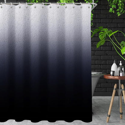 Black Ombre Diatomaceous Earth Shower Curtain Set, 72x72 Inch, Rustic Farmhouse Style for Bathroom
