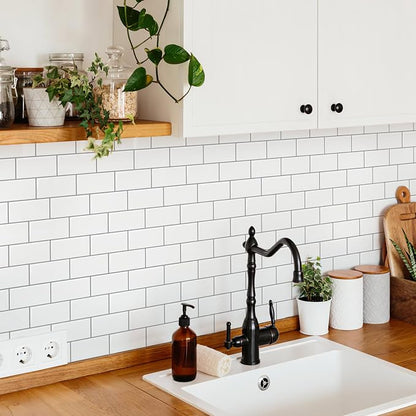 10 Sheets Thicker Peel and Stick Backsplash, Peel and Stick Tiles, Marble Look Wall Tiles Backsplash for Kitchen and Bathroom, Livingroom, 12"x9.8", White