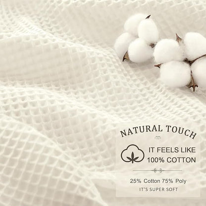 Waffle Weave Shower Curtain - Ivory Cotton Fabric Texture Heavyweight Shower Curtains for Bathroom,Washable,72Wx75L