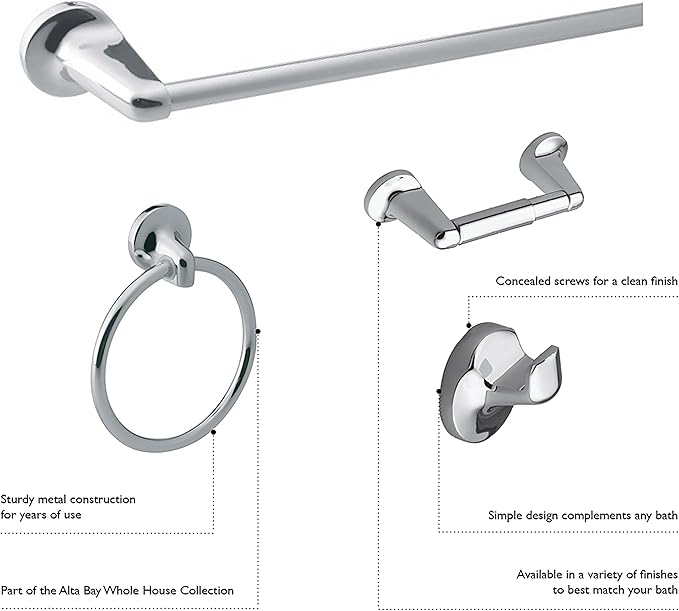 Design House 558601 Ames Transitional 18-inch Towel Bar for Bathroom Bedroom Closet or Kitchen Polished Chrome