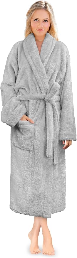 PAVILIA Premium Womens Plush Soft Robe, Fluffy Warm Fleece Sherpa Bathrobe | 260 GSM Shaggy Microfiber, Long Housecoat for Spa Shower Home College Dorm Lounging, Cozy Christmas Holiday Gift for Her