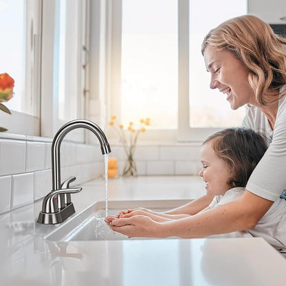 Bathroom Sink Faucet for 3 Hole, 4 Inch Stainless Steel Faucet for Bathroom, Bathroom Faucets with Deck Plate & Pop-Up Pop-Up Drain Assembly 2-Handle Faucet for Bathroom Sink Vanity RV Restroom
