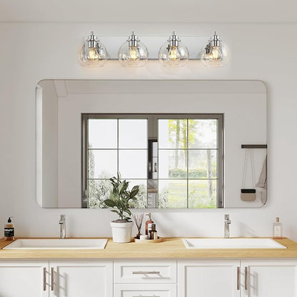 4 Light Bathroom Light Fixtures-Chrome Bathroom Vanity Lights, Modern Vanity Lights 4-Light Bathroom Lighting Fixtures Over Mirror with Clear Glass Globe Shade