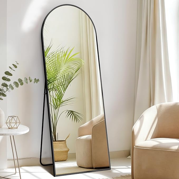 NEWBULIG Arched Full Length Floor Mirror 56"x15", Body Standing Mirror | Wall Hanging or Leaning, Shatter-Proof Glass, Aluminum Alloy Frame with Stand, Home Decor Bedroom, Black