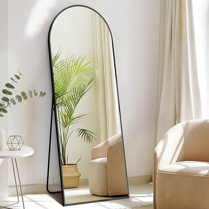 NEWBULIG Arched Full Length Floor Mirror 56"x15", Body Standing Mirror | Wall Hanging or Leaning, Shatter-Proof Glass, Aluminum Alloy Frame with Stand, Home Decor Bedroom, Black