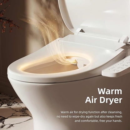 BRAVAT® Electronic Smart Bidet Toilet Seat – Heated Seat, Instant Warm Water, Stainless Steel Nozzle, Hygienic Rinse, Warm Air Dryer, Night Light, Easy Install – Elongated, White