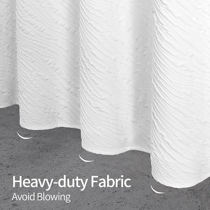 MitoVilla White Modern Small Stall Shower Curtain 36 x 72, Farmhouse Narrow Half Size Shower Curtains for Bathroom Decor, 3D Waves Embossed Marble Textured Cloth Shower Curtain 36 inch
