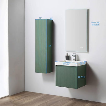 Blossom 20 Inch Bathroom Vanity with Sink and Side Cabinet, All Wood Floating Bathroom Vanity with Acrylic Sink, Bathroom Sink Cabinet with Soft-Close Drawer, Modern Style Vanities, Aventurine Green