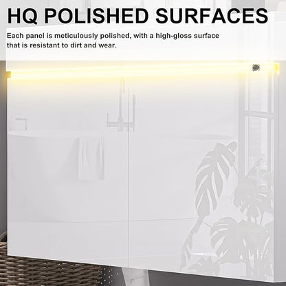 AHB 30 inch Bathroom Vanity W/Sink Combo, High Gloss Bathroom Cabinet, Smart Wall Mounted Sink Cabinet Auto Motion Sensor LED Light, Modern Floating Vanity with Faucet
