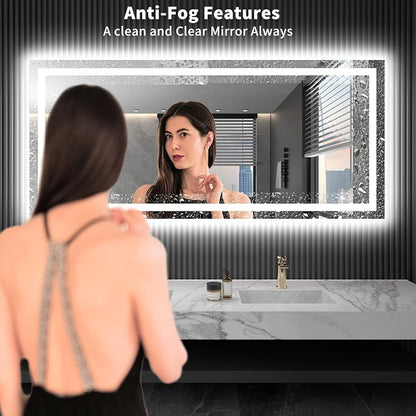 LOAAO 72"X32" LED Bathroom Mirror with Lights, UL Listed | Anti-Fog, Dimmable, 3 Color Temperature, Backlit + Front Lit, Memory Function, Tempered Glass